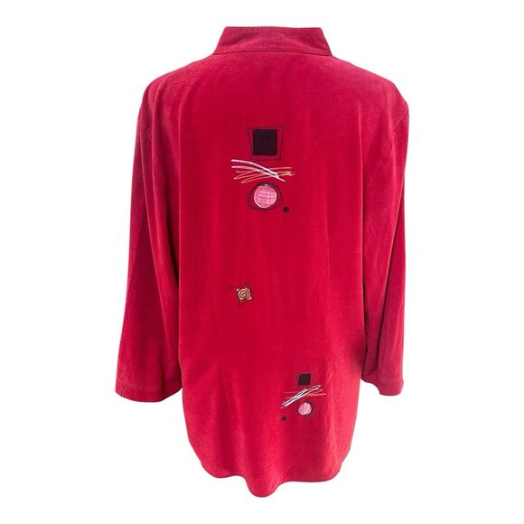 Vintage Tianello Red Tencel Rayon Hand-Painted Embroidered Button Front Blouse L - Picture 3 of 5